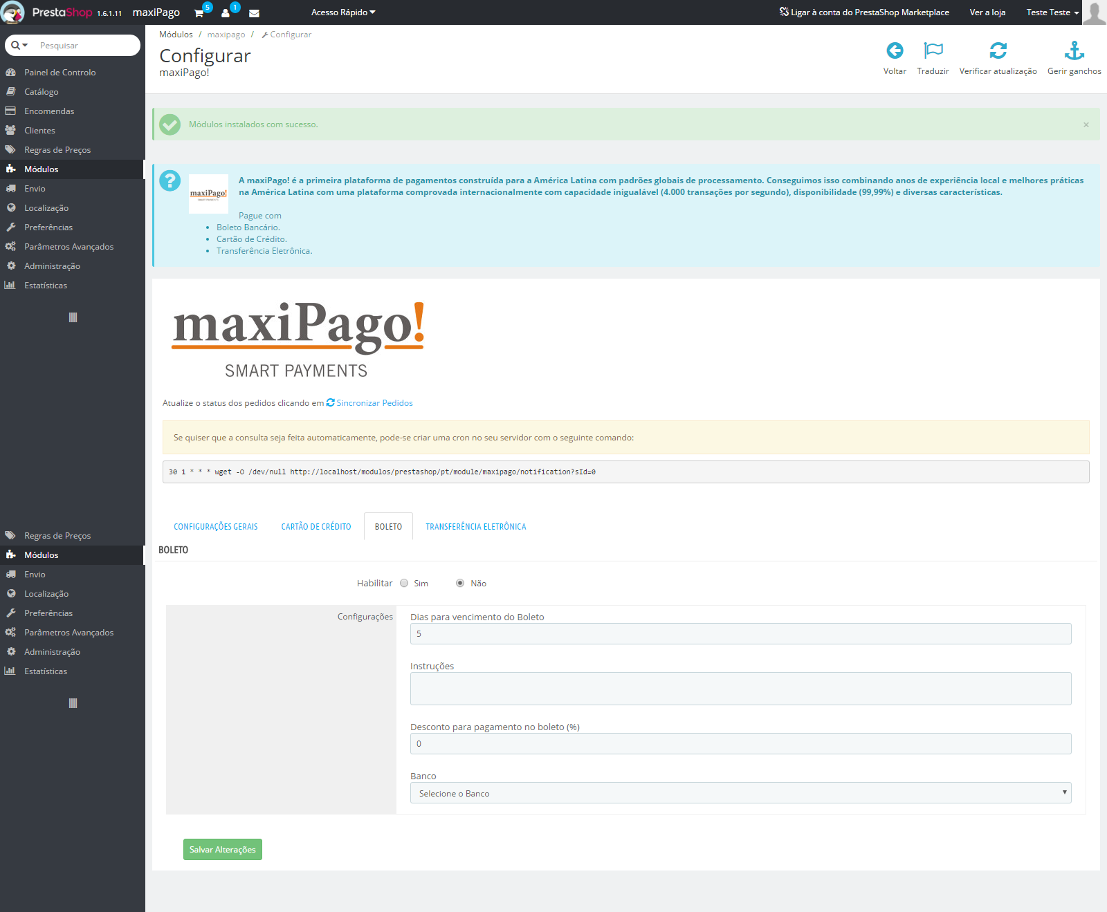 Configuração Boleto módulo maxiPago! para Prestashop